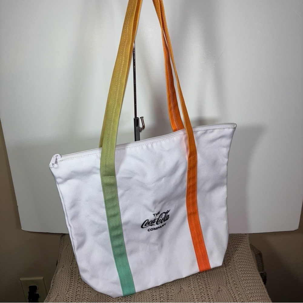 Coca Cola White Dual Strap Zip Top Tote Shopper Bag
